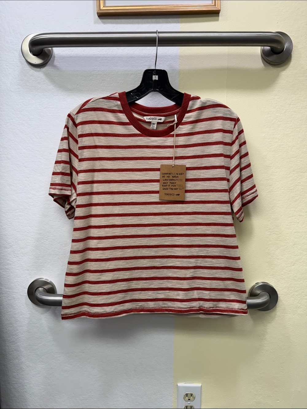 Toad&Co Red and Cream Striped Crewneck Tee